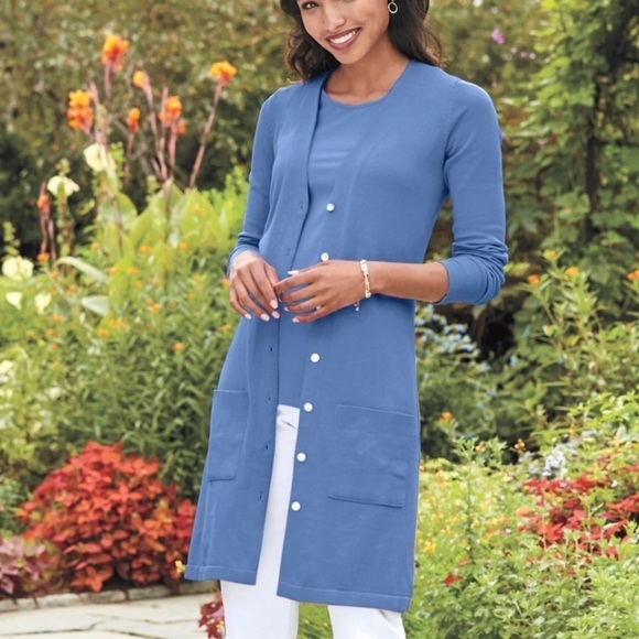 Chadwicks Sweaters - NWOT Chadwick’s long cardigan blue petite